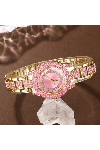 Vip Saat İle Kolye+küpe+yüzük+bileklik 6 Parça Takı Seti Altın