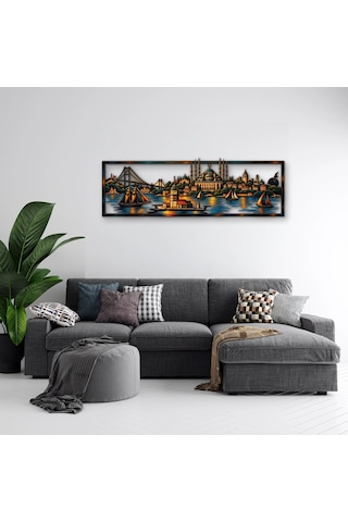 İstanbul Boğazı Panosu - Metal Tablo - Dec0257 120 X 39 Cm Çok Renkli