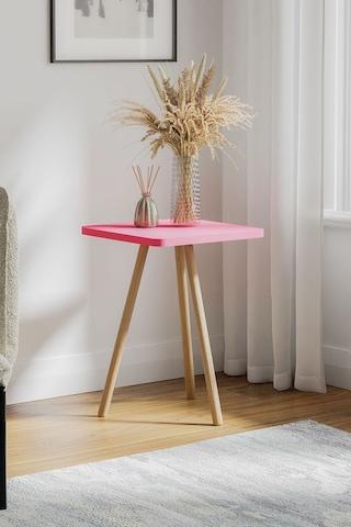 İntergo Kare Tasarımlı Ahşap Ayaklı Tekli Zigon Sehpa Pembe