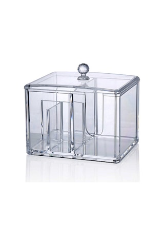 Qingmipy Transparan Akrilik Makyaj Organizatörü - Makyaj Vakaları, Koton Ve Q-tip Saklama Kutusu - Masaüstü Dekoratif Depolama Kutu