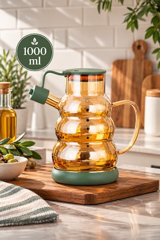 Porsima 3617 Kapaklı Borosilikat Cam Yağlık Sirkelik Yağdanlık 1000ml Yeşil Yeşil
