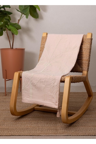 The Mia Throw Koltuk Şalı Püsküllü Pudra 170x130 Pudra