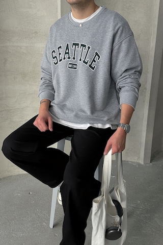 Erkek Seattle Baskılı Oversize Sweatshirt Grimelanj