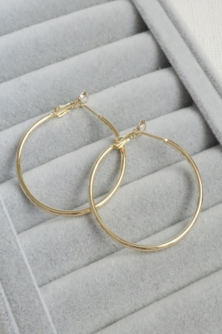 Kadın Küpe Kararmaz 14k Renk Vip Seri İnce Halka 4cm Küpe Altın