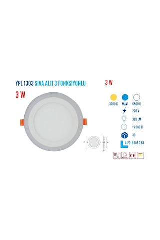 Ycl Ypl-1303B 3W Sıvaaltı 3 Fonk.Yuvarlak Beyaz Ar