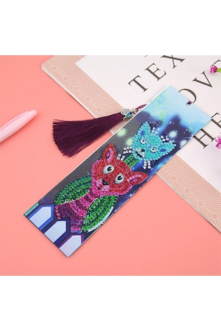 Dianziye Kedi Desenli Deri Kitap İmi - 21x6 Cm Boyutlu Dıy Yapım Seti Araçlı