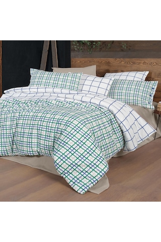 Mayon King Size Battal Boy %100 Pamuk Flanel Pazen Nevresim Takımı Mavi MAVI