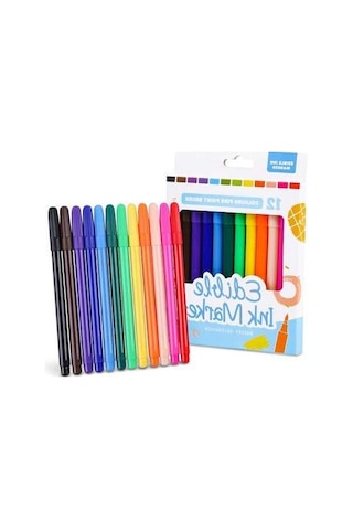 Novahub 12 Renkli Yenilebilir Pasta Dekorasyon Kalemi - Kek Ve Kurabiye İçin Çok Renkli, Çocuklar İçin Mükemmel Çok Renkli