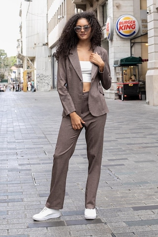 Kadın Balıksırtı Desenli Yakalı Cep Kapaklı Uzun Kol Blazer Ceket-kahve Balıksırtı Kahve Blk.srt.
