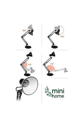 Minihome Esnek Ayarlanabilir 360 Derece Dönebilen Kıskaçlı Akrobat Masa Lambası Siyah Diğer