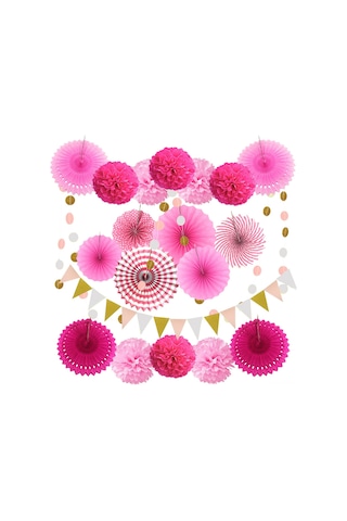 Aubyhe Pembe Renkli 20 Parça Parti Dekorasyon Seti - Renkli Kağıt Flamingo Ve Toplar - Düğün, Doğum Günü Dekoru