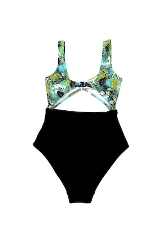 Deep Beach Db20097m Fiyonklu Önü Pencereli Yeşil Baskılı Mayo 001
