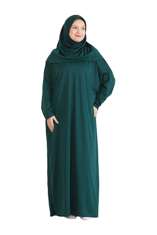 Namaz Elbisesi Eşarp Seccade Tesbih Set, İslami Giyim Takım Ferace Turban Şal Zümrüt Yeşili