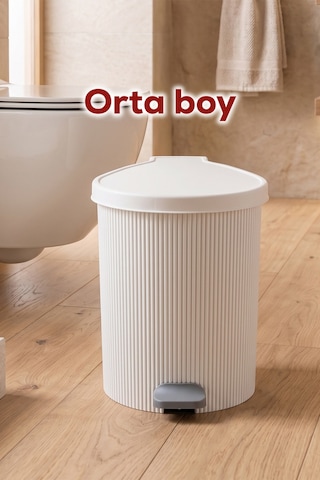 Porsima 0709-1 Stil 3lü Yuvarlak Pedallı İçi Kovalı Çöp Kovası Seti - Banyo Mutfak Çöp Kovası Takımı Beyaz