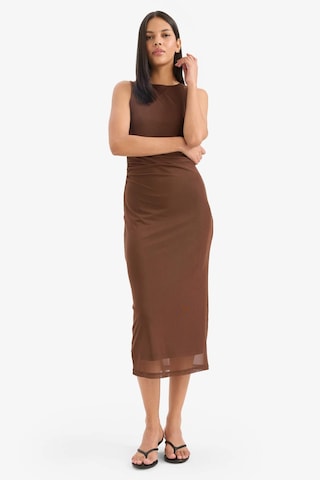 Defacto Bodycon Vücudu Saran Yuvarlak Yaka Tül Kolsuz Midi Elbise D8036ax25aubn320 Kahve