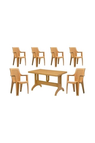 Buyukarısoy Elegance Rattan Efektli Plastik Sandalye Ve 70X120 Masa Bahçe Kahverengi