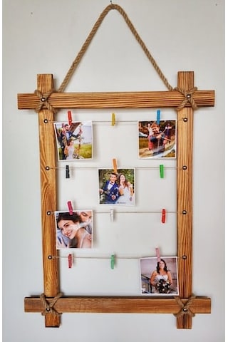 Ahşap Fotoğraf Çerçevesi Ipli Mandallı Resim Çerçevesi