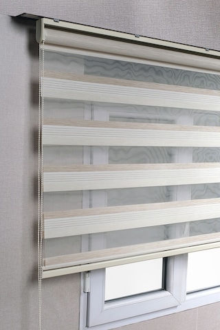 Premium Çift Renk Krem - Beyaz Ev - Ofis Zebra Stor Perdeler