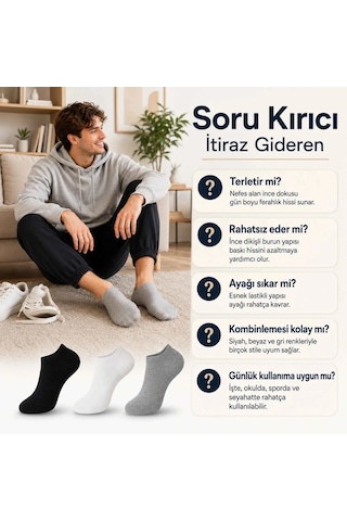 Womanandkids Wak Unisex Dikişsiz Kısa Konç 12 Li Patik Çorap, Pamuklu Geri Dönüştürülmüş İplik, Parfümlü, Siy Çok Renkli 12'li