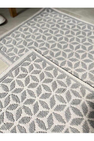 Pasific Doğal Pamuklu 2'li Banyo Paspas & Halı 60x100+50x60 Cm - Gri Gri