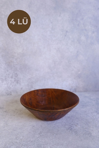 Justwood 4 Lü Ligna 19 Cm Melamin Ahşap Rölyefli Salata Tabağı, Servis Tabağı, Çukur Kase, Çerezlik Koyu Kahverengi