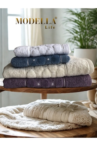 Miosse Pure 4'lü Pamuklu Havlu Seti - 2 Adet 50x100 El Yüz Baş & 2 Adet 30x50 El Mutfak Havlusu Karışık