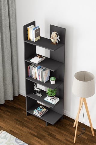 Asimetrik Beş Raflı Kitaplık Antrasit Gri
