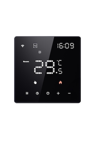 Neevoyu Siyah Tuya Wifi Elektrik Isıtıcı Termostati 16a - Lcd Ekranlı, App Ve Ses Kontrollü, 5-70 C Aralığında Oda Sıcaklığı Regülatörü