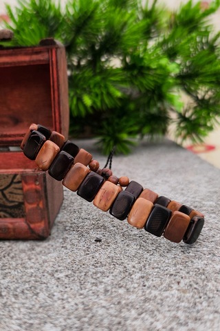 Kuka Bileklik Mozaik Model Bileğe Göre Ayarlanabilir Unisex Bileklik Bt007 Kahverengi