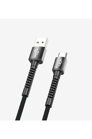 K552 Safe 3a Örgülü Metal Başlı Usb'den Type-c'ye Şarj Kablosu Siyah
