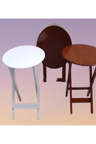 1448bng90134çanta Zigon Sehpa Oval Dörtlü Model Ahşap Mdf Beyaz Ve Ceviz Renk Uyum El Yapım