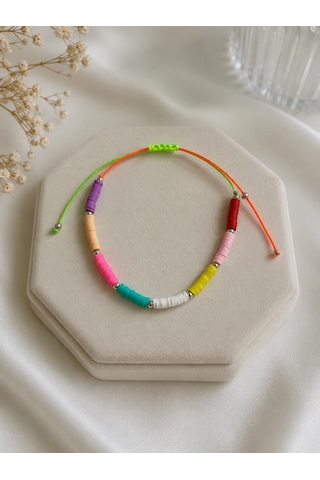 Turuncu Nazar Boncuklu İpli Bileklik Plastik Boncuklu İp Bileklik Unisex Günlük Aksesuar Çok Renkli