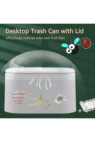 Kapaklı Mini Çöp Kutusu, Çıkarılabilir İç Plastik İle Pres Tipi Küçük Çöp Kovası Küçük Çöp Sepeti Kompakt Kapaklı Kapatılabilir Çöp Kutusu, Masa Tezgah Üstü Ofis Çocuk Oval Dikdörtgen Beyaz