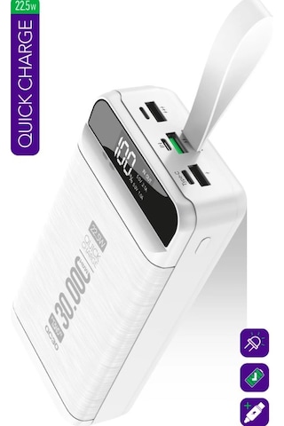 Powerway Pd 22.5w 30.000 Mah 3.0 Hızlı Şarj Gerçek 30.000 Mah Qc30 Powerbank BEYAZ