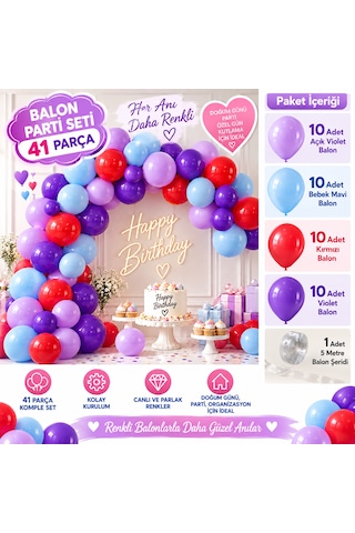 41 Parça Balon Parti Seti Renkli Ve Eğlenceli Kutlamalar İçin Çok Renkli