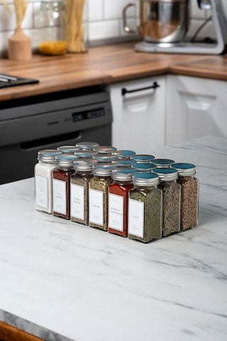 Mienda Home 18'li Cam Baharatlık Seti Gümüş Kapak Beyaz Etiketli Baharatlık Takımı Mh00slvr18 Beyaz - Şeffaf