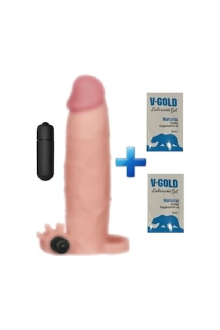 Hızlı Express Pleasure 8 Cm Dolgulu Titreşimli Realistik Penis Kılıfı + 10 Ml Kaydırıcı