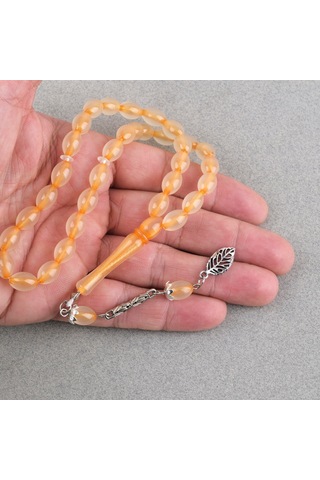 Kedigözü Toz Kehribar Alpaka Püsküllü Beyzi Kesim 7x11mm Tesbih Turuncu