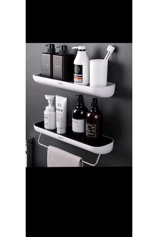 Duvara Yapışkanlı İkili Banyo Ve Mutfak Düzenleme Rafı Set Beyaz - Siyah