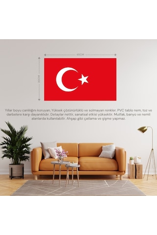 Türkiye Ülke Bayrağı 45x30cm Duvar Tablosu Çerçevesiz Pvc Tablo