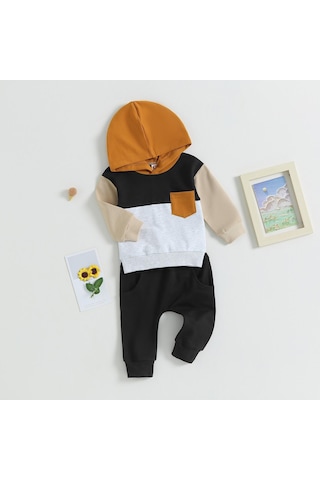 Siyah Yürümeye Başlayan Erkek Bebek Giysileri 3 6 9 12 18 Ay 2t 3t Renk Bloğu Hoodie Pantolon Seti Güz Kış Kıyafet Giyim 2 - 3 Yaş Siyah