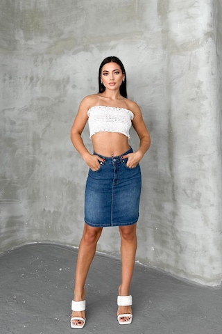 HLT Jeans Açık Mavi Kadın Regular Fit Yüksek Bel Orta Boy Denim Kot Etek Alice-4003 Açık Mavi
