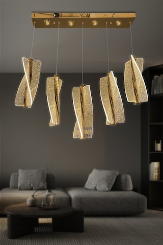 Liza 5 Li Sıralı Sarkıt Led Avize - Kumandalı / Gold Gold