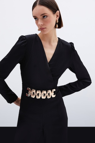 Sateen Birleşik Kemerli Saten Tulum - Siyah-136068 Siyah