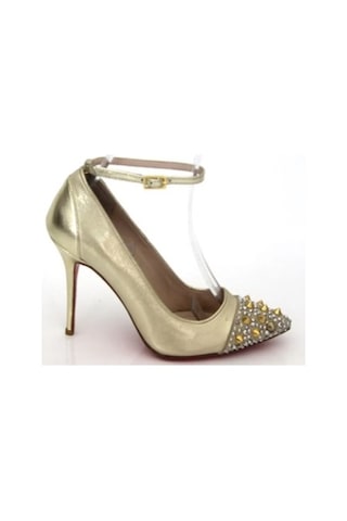 Krem Hakiki Deri Bayan Stiletto Topuklu Ayakkabı Krem