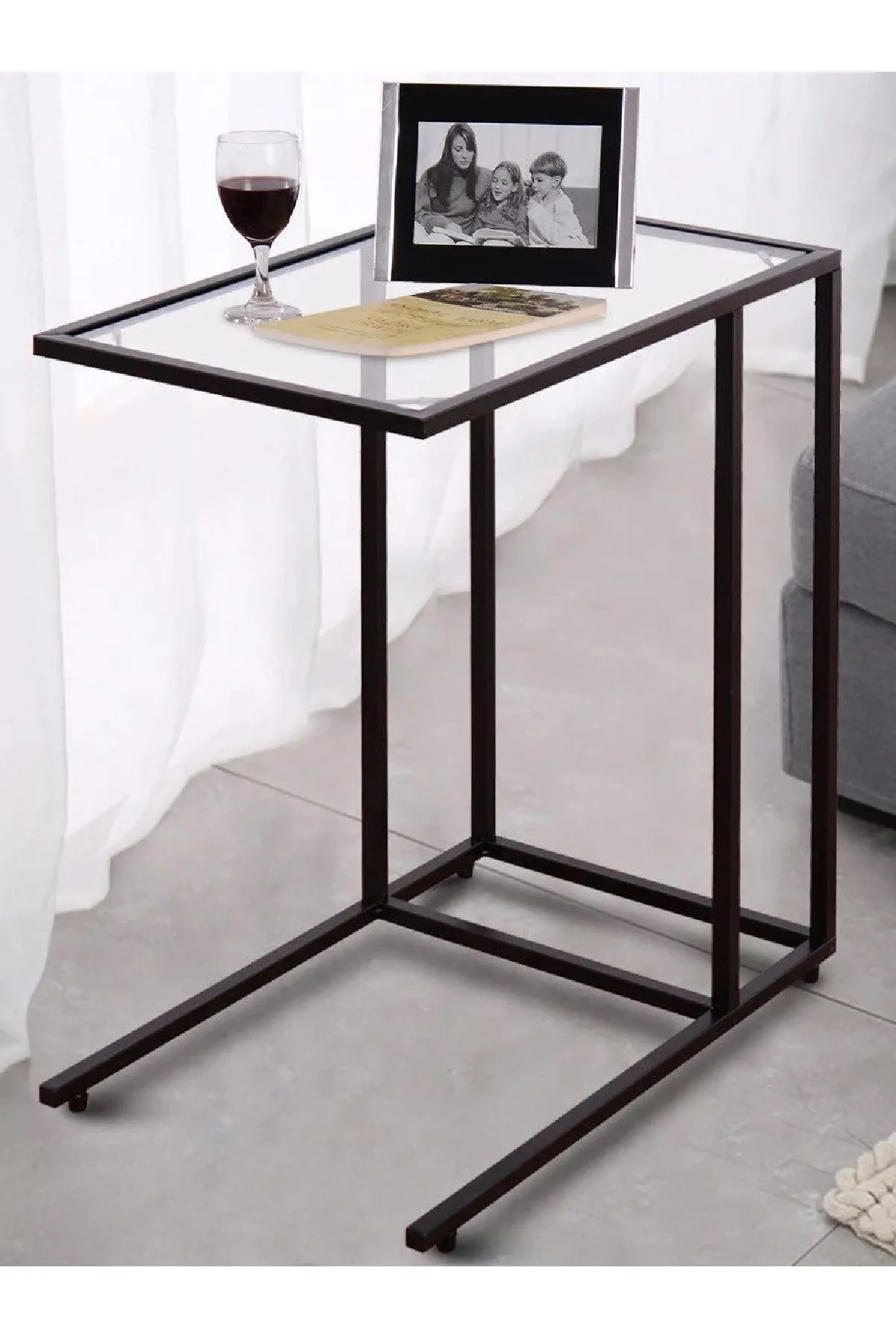 Şeffaf Temperli Cam C Sehpa Koltuk Sehpası Siyah-şeffaf