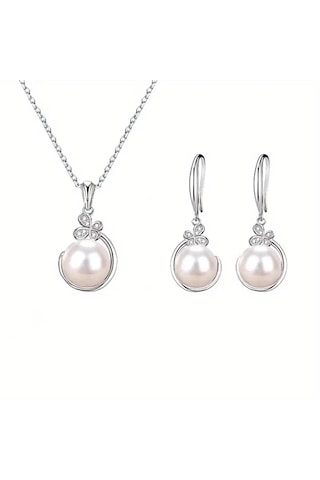 Çiçek İnci Takı Seti Gümüş, Yeni Yıl Hediye, Ahşap Kutu İçerisinde Gümüş