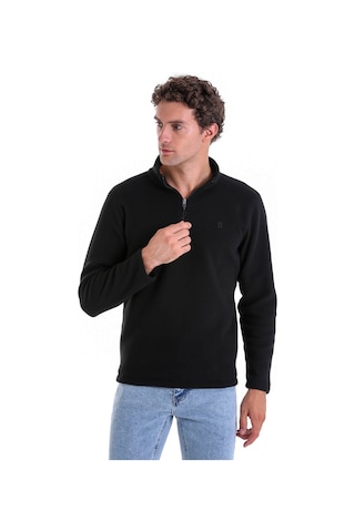 Hatemoğlu Regular Fit Düz Tam Boy Fermuarlı Polar Sweatshirt Siyah