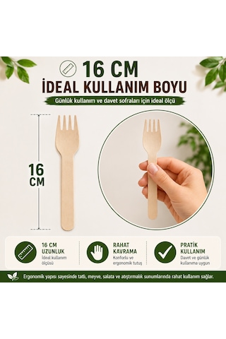 50'li Ekolojik Tahta Çatal 16 Cm Doğal Huş Ağacı Kullan At Davet Parti Organizasyon Çatalı