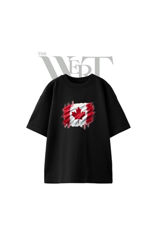 Thewert Kanada Bayragi Tasarım Baskılı Ünisex Siyah Oversize T-shirt